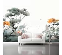 Papel Pintado Pared 150 x 105 cm - Plantas Chinas Del Bosque Papel pintado Gris Claro Mural de Arte Decoración para Comedores Salones Habitaciones Sala Cuarto Oficina Salón