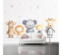 Papel Pintado Pared 200 x 140 cm - Personajes De Dibujos Animados Animales Papel pintado Beige Mural de Arte Decoración para Comedores Salones Habitaciones Sala Cuarto Oficina Salón