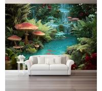 Papel Pintado Pared 3D 150 x 105 cm（WxH, Murales Fantasía Bosque Helechos Setas - Decoración de Pared para Sala de Estar Dormitorio Sofá Verde Respetuoso