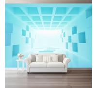 Papel Pintado Pared 3D 200 x 140 cm（WxH), Murales Formas Geométricas Espacio Cúbico Azul - Decoración de Pared para Sala de Estar Dormitorio Sofá Azul Respetuoso
