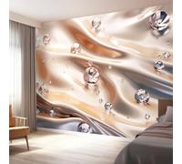 Papel Pintado Pared 3D 200 x 140 cm（WxH, Murales Lujo Lágrimas De Diamante Textura De Seda - Decoración de Pared para Sala de Estar Dormitorio Sofá Beige Plateado Respetuoso