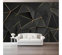 Papel Pintado Pared 3D 250 x 175 cm（WxH), Murales Art Déco Lujo Geométrico Líneas Doradas - Decoración de Pared para Sala de Estar Dormitorio Sofá Negro Respetuoso
