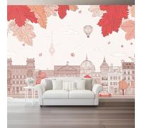 Papel Pintado Pared 3D 250 x 175 cm（WxH, Murales Dibujos Animados Lindo Hojas Arce Arquitectura - Decoración de Pared para Sala de Estar Dormitorio Sofá Blanco Respetuoso