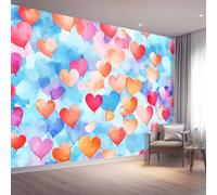 Papel Pintado Pared 3D 350 x 256 cm（WxH, Murales Minimalism Colorful Hearts - Decoración de Pared para Sala de Estar Dormitorio Sofá Blue Respetuoso