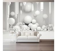 Papel Pintado Pared 3D 400 x 280 cm（WxH, Murales 3D Esferas Tonos Blancos Futurista - Decoración de Pared para Sala de Estar Dormitorio Sofá Blanco Respetuoso