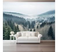 Papel Pintado Pared 3D 400 x 280 cm（WxH, Murales Bosque Misterioso Bosque Brumoso Montañas - Decoración de Pared para Sala de Estar Dormitorio Sofá Azul Respetuoso