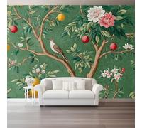 Papel Pintado Pared 3D 400 x 280 cm（WxH, Murales Estilo Tradicional Chino Retro Floral - Decoración de Pared para Sala de Estar Dormitorio Sofá Verde Respetuoso