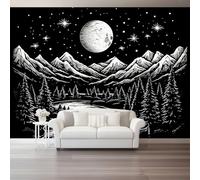 Papel Pintado Pared 3D 400 x 280 cm（WxH, Murales Minimalismo Montañas Estrellas - Decoración de Pared para Sala de Estar Dormitorio Sofá Negro Respetuoso