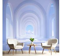 Papel Pintado Pared 3D Azul Blanco Arco Simple Fotomurales Tv Fondo Dormitorio Murales Arquitectura Geométrica De Luz Y Sombra Para Sala De Estar Pósteres Motivos De Restaurante De Oficina,300X210Cm