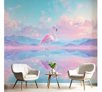 Papel Pintado Pared 3D Azul Pálido Lago Flamingo Fotomurales Tv Fondo Dormitorio Murales Animales De Fantasía Para Sala De Estar Pósteres Motivos De Restaurante De Oficina,450X300Cm