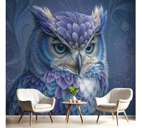 Papel Pintado Pared 3D Azul-Púrpura Búho De Remolino Fotomurales Tv Fondo Dormitorio Murales Animales Fantásticos Para Sala De Estar Pósteres Motivos De Restaurante De Oficina,450X300Cm
