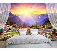 Papel Pintado Pared 3D Balcón Y Montañas Fotomurales 3D Papel Tapiz Moderno Murales Dormitorio -ZX33929-400x280cm