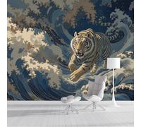 Papel Pintado Pared 3D Blanco Parduzco Ola Tigre Fotomurales Tv Fondo Dormitorio Murales Animales Japoneses Para Sala De Estar Pósteres Motivos De Restaurante De Oficina,350X260Cm