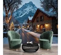 Papel Pintado Pared 3D Blanco Parduzco Pueblo De Esquí Fotomurales Tv Fondo Dormitorio Murales Paisaje Invernal Para Sala De Estar Pósteres Motivos De Restaurante De Oficina,300X210Cm