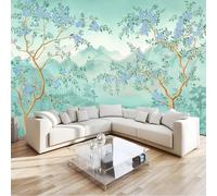 Papel Pintado Pared 3D Chino Tradicional Para Salón Pared Muebles, Fotomurales Flores Pájaros Montañas 350 X 256 Cm Moderno Dormitorio Murales Verde Para Niños Adolescentes Chico Chica