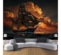 Papel Pintado Pared 3D Cielo Al Atardecer Papels Tapiz, Velero Majestuoso Tejido Seda,Naranja Caramelo Fotomurales 3D Papel Pintado Pared Dormitorio Murales Wallpaper 350 × 256 Cm