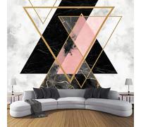 Papel Pintado Pared 3D Diseño De Mármol Papels Tapiz, Triángulo Geométrico Rosa Tejido Seda,Negro Fotomurales 3D Papel Pintado Pared Dormitorio Murales Wallpaper 400 × 280 Cm