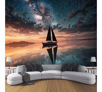 Papel Pintado Pared 3D Escena La Vía Láctea Del Universo Papels Tapiz, Amanecer En El Océano Tejido Seda,Azul Fotomurales 3D Papel Pintado Pared Dormitorio Murales Wallpaper 400 × 280 Cm