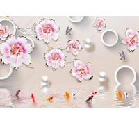 Papel Pintado Pared 3D Flores En Relieve Joyas Y Mariposas Fotomurales 3D Papel Tapiz Moderno Murales Dormitorio -ZX03443-310x250cm