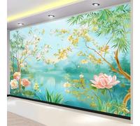 Papel Pintado Pared 3D Flores Pájaros Plantas, Verde Mural Montañas Árboles Hojas 200 X 140 Cm Para Sala De Estar Oficina Hotel Bar Decoración - Moderno Dormitorio Murales