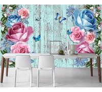 Papel Pintado Pared 3D Flores Retro De Madera Azul Fotomurales 3D Papel Tapiz Moderno Murales Dormitorio -ZX14634-430x300cm
