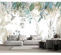 Papel Pintado Pared 3D Flores Y Plantas Verdes Retro Fotomurales 3D Papel Tapiz Moderno Murales Dormitorio -ZX12899-200x140cm