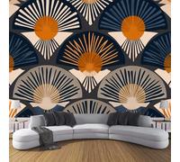 Papel Pintado Pared 3D Formas Geométricas Papels Tapiz, Patrones De Rayos De Sol Tejido Seda,Color Naranja Fotomurales 3D Papel Pintado Pared Dormitorio Murales Wallpaper 200 × 140 Cm