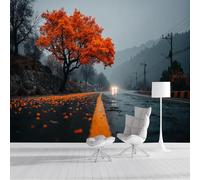 Papel Pintado Pared 3D Gris Anaranjado Camino Brumoso Fotomurales Tv Fondo Dormitorio Murales Paisaje De Otoño Para Sala De Estar Pósteres Motivos De Restaurante De Oficina,450X300Cm