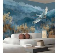 Papel Pintado Pared 3D Grulla Vintage Bosque 250X175Cm Fotomurales Montañas De Acuarela, Azul Índigo Papel Tapiz Grande Murales Fotográfico Moderno Decoración De Pared Para Sala Dormitorio