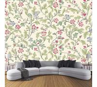 Papel Pintado Pared 3D Ilustraciones Botánicas Papels Tapiz, Patrones Florales De Enredaderas Tejido Seda,Verde Salvia Fotomurales 3D Papel Pintado Pared Dormitorio Murales Wallpaper 300 × 210 Cm