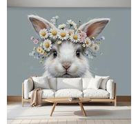 Papel Pintado Pared 3D Lindo Animal, Margarita Corona Conejo Belleza Fotomurales 3D Tv Fondo Pared Dormitorio Sala Oficina, Murales Papel Tapiz Moderno, 250Anx175Al cm