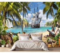 Papel Pintado Pared 3D Mar Playa Selva Fotomurales 3D Papel Tapiz Moderno Murales Dormitorio -ZX32011-400x255cm