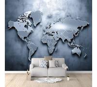 Papel Pintado Pared 3D Minimalista Industrial Mapa Del Mundo Global Gris Grafito, Fotomural 300 x 210 cm Mural Fotográfico Moderno para Dormitorio, Salón y Fondo de TV, Decoración de Paredes Grande