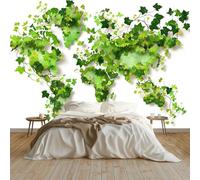 Papel Pintado Pared 3D Moderno Creativo Mapa Enredaderas Hojas Blanco Puro, Fotomural 200 x 140 cm Mural Fotográfico Moderno para Dormitorio, Salón y Fondo de TV, Decoración de Paredes Grande