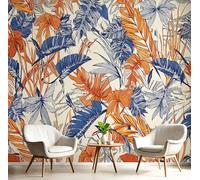 Papel Pintado Pared 3D Naranja-Azul Hojas De Fantasía Fotomurales Tv Fondo Dormitorio Murales Plantas De La Selva Para Sala De Estar Pósteres Motivos De Restaurante De Oficina,400X280Cm