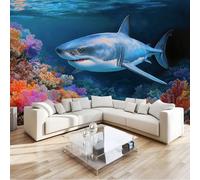 Papel Pintado Pared 3D Océano Vida Silvestre Animales Para Salón Pared Muebles, Fotomurales Tiburones 200 X 140 Cm Moderno Dormitorio Murales Multicolor Para Niños Adolescentes Chico Chica