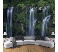 Papel Pintado Pared 3D Paisaje De Bosque Denso Papels Tapiz, Cascada En El Cañón Tejido Seda,Verde Oscuro Fotomurales 3D Papel Pintado Pared Dormitorio Murales Wallpaper 350 × 256 Cm