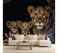 Papel Pintado Pared 3D Papel leónTejido No Tejido 250x175 cm Familia de leones Fotomurales 3D Tv Fondo Pared Dormitorio Murales Papel Tapiz Animal Moderno