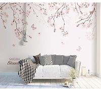 Papel Pintado Pared 3D Papel Pintado Murales Flor De Cerezo Rosa Romántico Pintado A Mano Dormitorio Sala Tv Fondo Decoración Fotomurales 250cmx175cm
