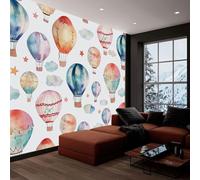 Papel Pintado Pared 3D Papel Tapiz Acuarela Globo Aerostático Nubes Blanco, Fotomurales 250x175 cm Tv Fondo Pared Dormitorio Murales Moderno Decoración Comedores Salones Habitaciones