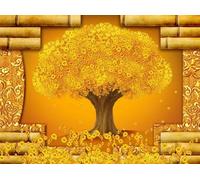 Papel Pintado Pared 3D Papel Tapiz Árbol Dorado, Moneda De Oro, Bambú Fotomurales 3D Moderno Dormitorio Murales -KX10697, 350x250cm