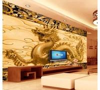 Papel Pintado Pared 3D Papel Tapiz Dragón Dorado En Relieve Fotomurales 3D Moderno Dormitorio Murales -KX11488, 310x250cm