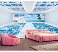 Papel Pintado Pared 3D Papel Tapiz El Espacio Expande El Castillo Y El Mar Fotomurales 3D Moderno Dormitorio Murales -KX11546, 430x300cm