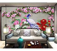 Papel Pintado Pared 3D Papel Tapiz Flores De Pavo Real En Relieve Fotomurales 3D Moderno Dormitorio Murales -KX31622, 400x255cm