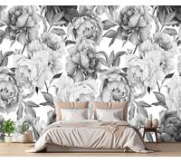 Papel Pintado Pared 3D Papel Tapiz Flores En Blanco Y Negro Retro Fotomurales 3D Moderno Dormitorio Murales -KX27069, 400x280cm