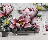 Papel Pintado Pared 3D Papel Tapiz Flores Y Pájaros En Relieve Fotomurales 3D Moderno Dormitorio Murales -KX32651, 450x280cm