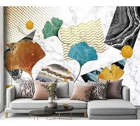 Papel Pintado Pared 3D Papel Tapiz Geometría De Las Hojas De Ginkgo Biloba De Mármol Fotomurales 3D Moderno Dormitorio Murales -KX38693, 300x210cm