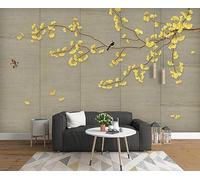 Papel Pintado Pared 3D Papel Tapiz Ginkgo Biloba Flores Y Pájaros Fotomurales 3D Moderno Dormitorio Murales -KX31911, 400x280cm