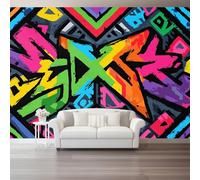 Papel Pintado Pared 3D Papel Tapiz Grafiti Callejero Negro Líneas Bloques De Color Fotomurales 3D Tv Fondo Pared Dormitorio Murales Papel Tapiz Moderno