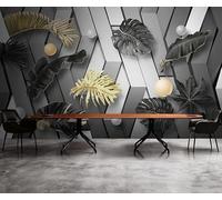 Papel Pintado Pared 3D Papel Tapiz Hojas nobles doradas, 150 x 105 cm Fotomurales 3D Tv Fondo Pared Dormitorio Murales, Murales Fotográficos Decorativos